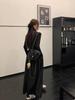 Women's French Black Pleated Square Neck Long Sleeve A-line Dress, Slim Fit Cinched Waist, New for Spring 2026
