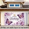Purple Butterfly Birthday Banner, Golden Accent Backdrop Wall Decor for Party