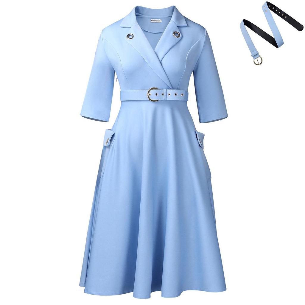 Elegant High Waist Plus Size Lapel Dress for Women - 2025 New Collection