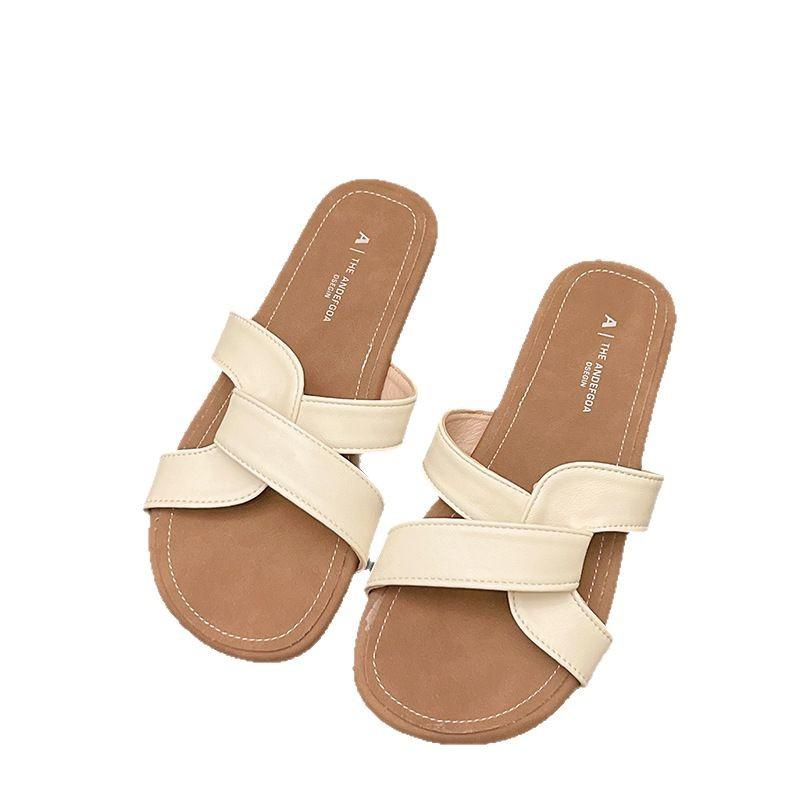 Cross-strapped Slippers Women's Summer Wear 2025 New Retro Style Casual Flat-bottomed Beach Non-slip Sandals