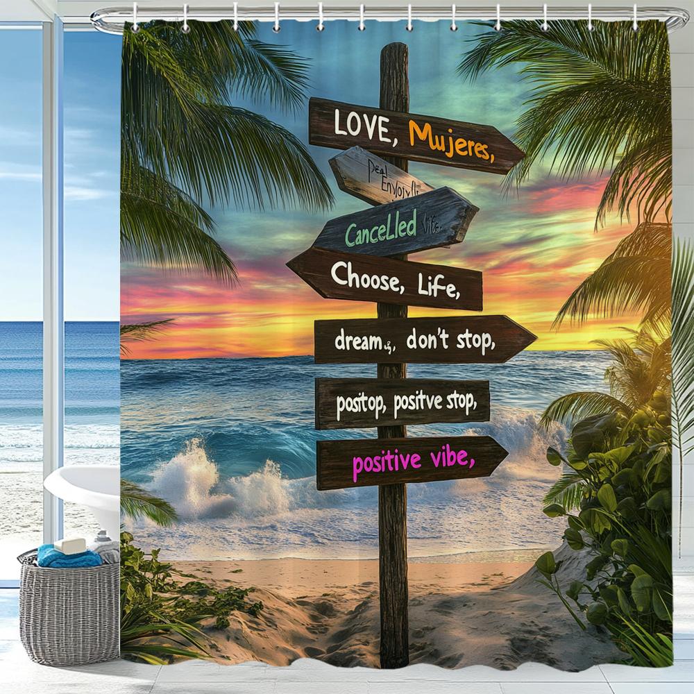 

Sunshine Beach Sign Landscape Shower Curtain For Bathroom Seascape Printing Bathtub Curtains Polyester Bath Curtain With Hooks W60H190(CM)-1 Pcs