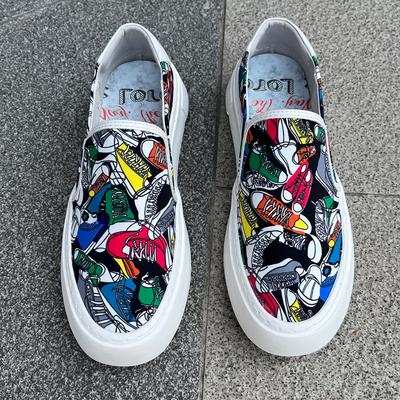 Nuove Scarpe da Ginnastica in Tela Estive da Uomo con Fantasia Graffiti Traspiranti Mocassini Casual Sneakers Basse da Camminata