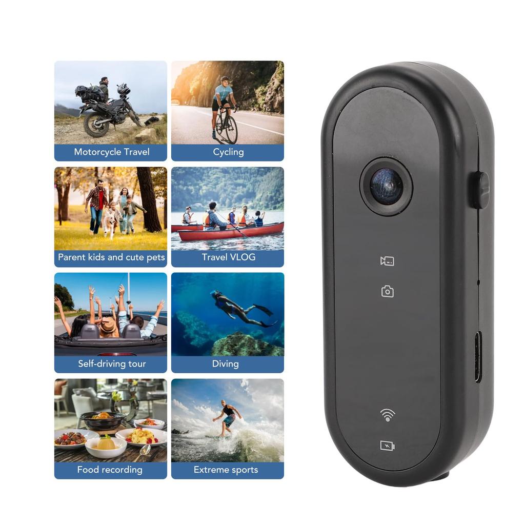 Kleine Action-Kamera mit Helm- und Fahrrad-ABS 1080P HD Tragbarer Taschen-Video-Rekorder mit für Outdoor-Sportarten und Vlogging-Halterung, Weitwinkel-App,