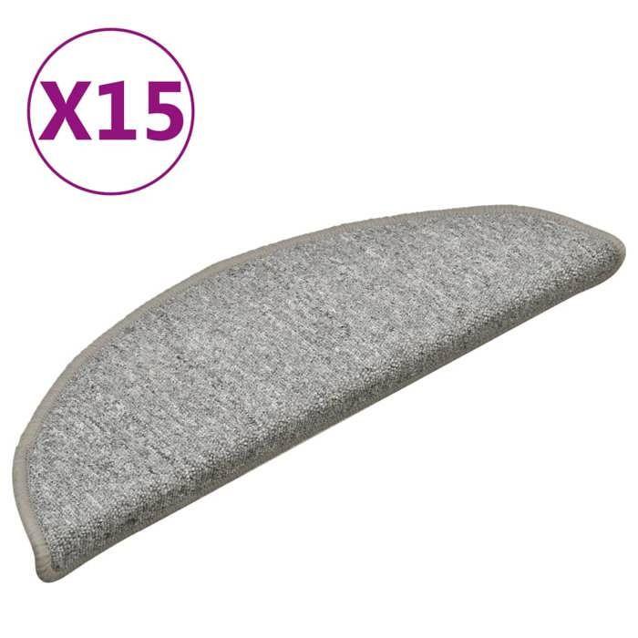 VidaXL Tapis d'escalier 15 pièces 56 x 17 x 3 cm Gris clair Demi-rond 322370