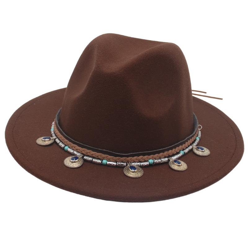 Flowing Beads Imitation Gemstone Tibetan Style Top Hat Jazz Dance Men'S And Women'S Big Eaves Hat