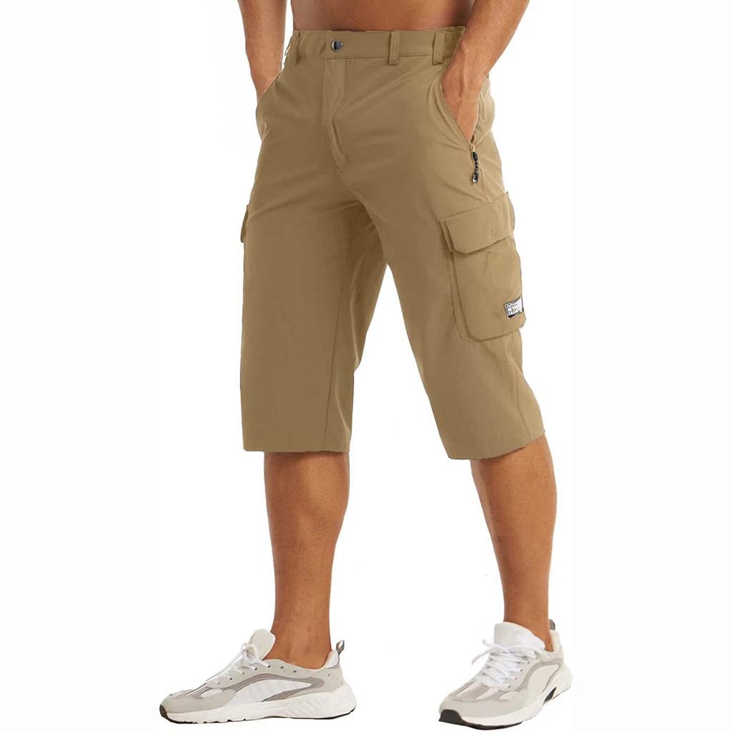 Summer Quick Dry Cropped Pants Men's Casual Multi-Pockets Lightweight Shorts Outdoor Hiking Cargo Pants