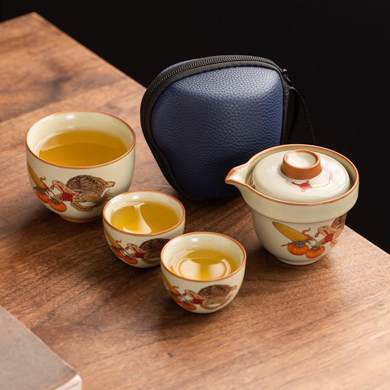 Huang Ru, a pot of three cups of travel tea set, Kuaike cup, rich Jiaxia, open film can raise high-end outdoor portable teapot