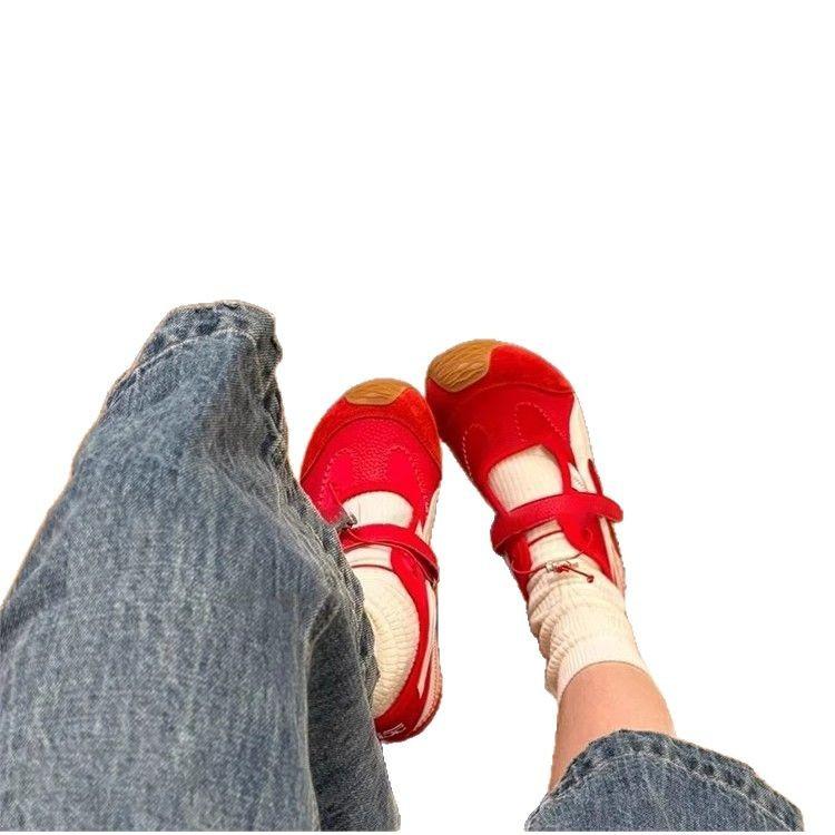 Soft Leather Version~ Retro Ugly Cute Soft-soled German Training Shoes Women's Versatile Round Head Leather Academy Style Casual Sports Forrest Gum