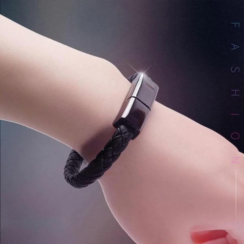Portable Braided Leather Bracelet USB Type C Data Cable for Android Fast Charging Wristband