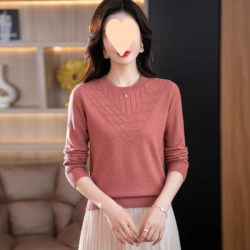 Elderly Mom Autumn Round Neck Thin Sweater Women Pullover Loose Plus Size Inner Wear Knit Top