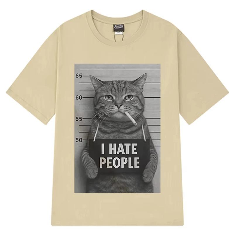 Summer Funny T-Shirts for Men's Short-Sleeved 100% Cotton Casual Harajuku Style Hip Hop Breathable Absorbent Durable Loose Fit