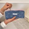 Jeans Fabric Pen Case Large Bowknot Pencil Bag Spacious Compartment Travel Makeup Bag for Student Women Travel Essential