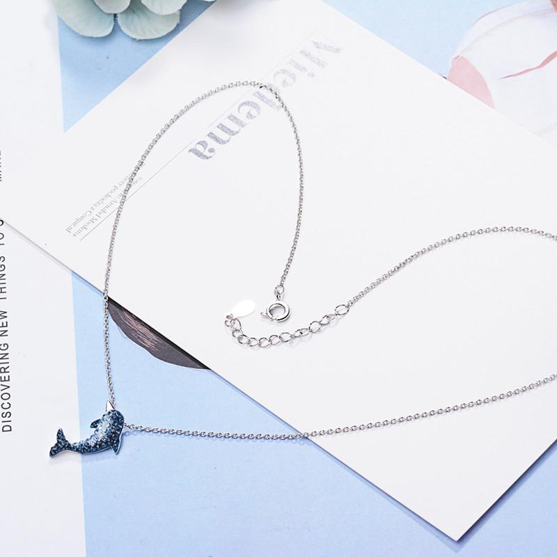 Buyee 925 Sterling Silber Damen Anhängerkette Blauer Kristall Delfin Fisch Halskette für Mädchen Frau Mode Süß Feiner Schmuck Kette