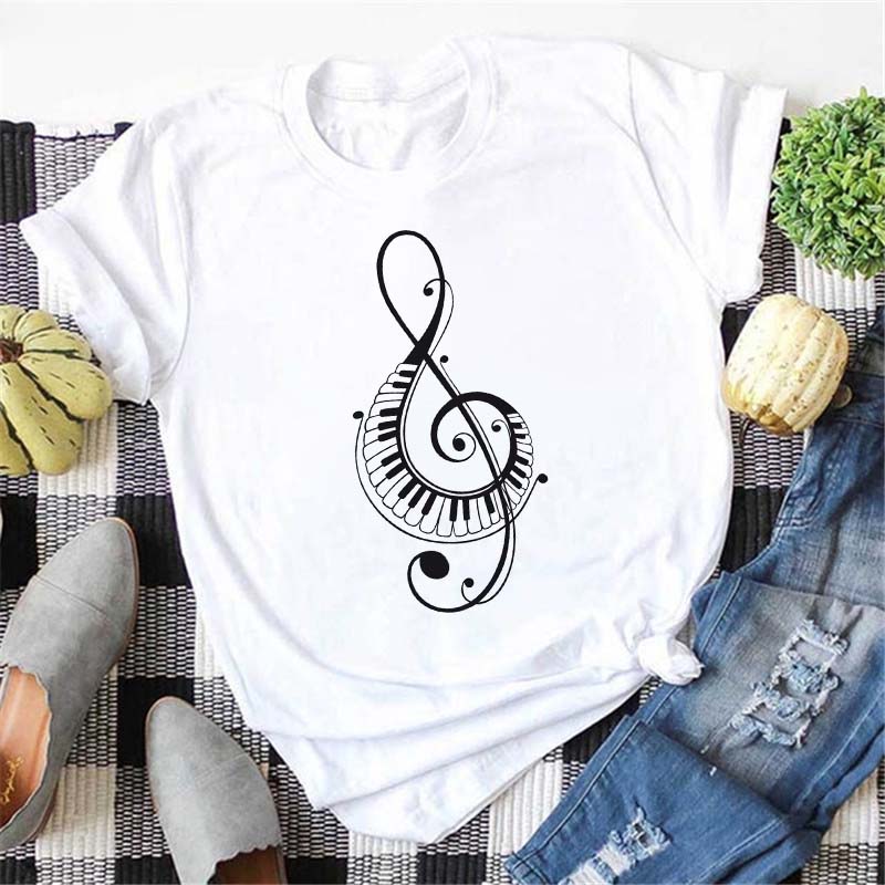Maycaur Harajuku Women T Shirt Music Note Printed Tops Women New Black Tshirt Ladies Fashion Graphic Tees FeUnisex Tops Tshirts