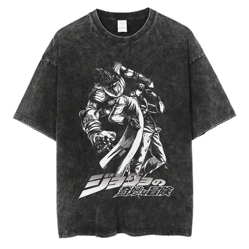 Vintage Washed JoJo Bizarre Adventure Anime Print Arrival Pure  Cotton Clothing Fashion Mens Tshirts
