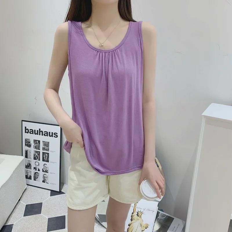 Vestă de vară fără mâneci, lejeră, din modal, pentru femei, mărime plus, versatilă, pentru interior și exterior, top ușor de casă, cămașă subțire.