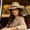 Winter Windproof Wool Cap Unisex Western Cowboy Hat, Felt Fedora Hat with Faux Leather Band, Retro Wide Brim Cowgirl for Men Women Autumn Warm