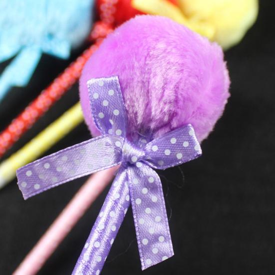 Cute Plush Faux Fur Pom Pom Bowknot Polka Dot Ballpoint Pen Student Stationery