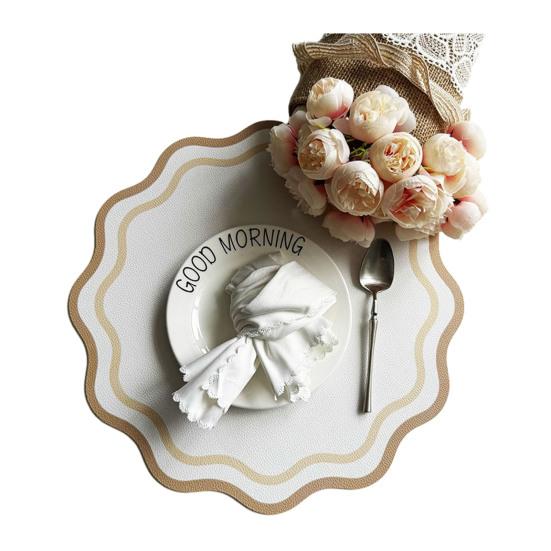 Scalloped Round Placemat Waterproof Faux Leather Placemat Elegant Heat Insulation Dining Mat for Indoor or Outdoor Table Wedding Picnic 25cm армия зеленый