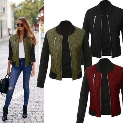 Autum Winter Women Basic Zipper Quilted Bomber Jacket Coat