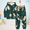 Boys Girls Black Floral Printed Hooded Long Sleeve Sweatshirt Cuffed Pants Two Piece Set