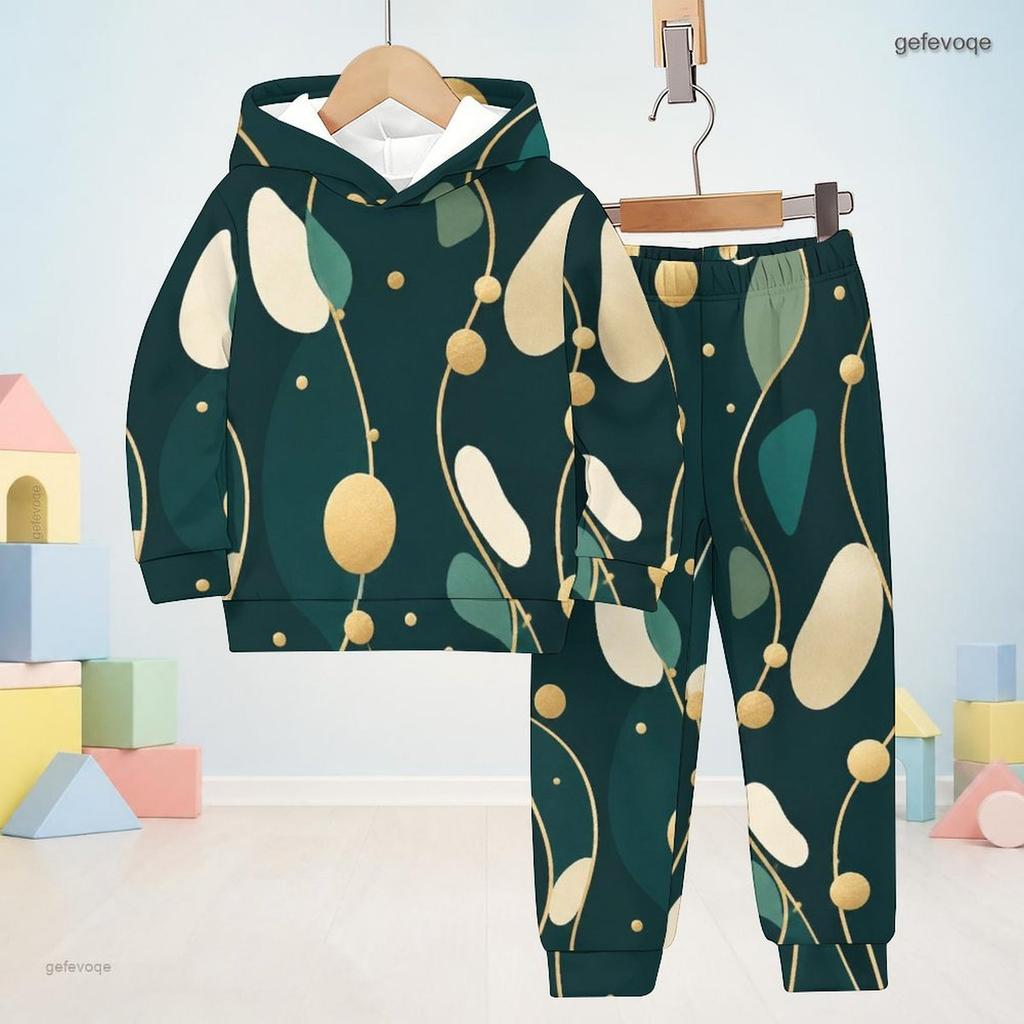 Boys Girls Black Floral Printed Hooded Long Sleeve Sweatshirt Cuffed Pants Two Piece Set