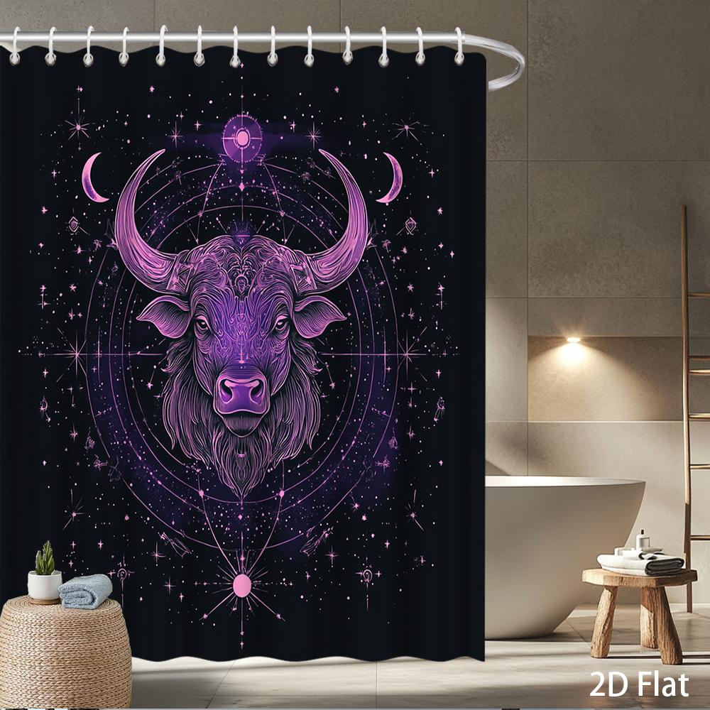 

1Pc Shower Curtain — Purple Bull & Cosmic Pattern, Waterproof Fade Resistant Polyester For Shower Or Bathtub W60H190(CM)-1 Pcs