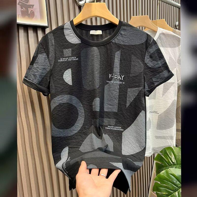 Fashion Brand Pure Cotton Embroidered T-shirt for Men Slim and Trendy T-shirt for Men Summer Clothes Breathable Top
