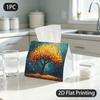 1pc Tissue Box, Impressionist Autumn Tree Warm Glow Pattern, 2D Flat Printing, Polyester Material, Can Be Washed, Napkin Box, for Sleeping Areas, 2D F