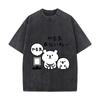 Japanese Bear Cartoon Meme Speech Bubble Monochrome Graphic Washed Vintage Short Sleeve Loose Streetwear Tee