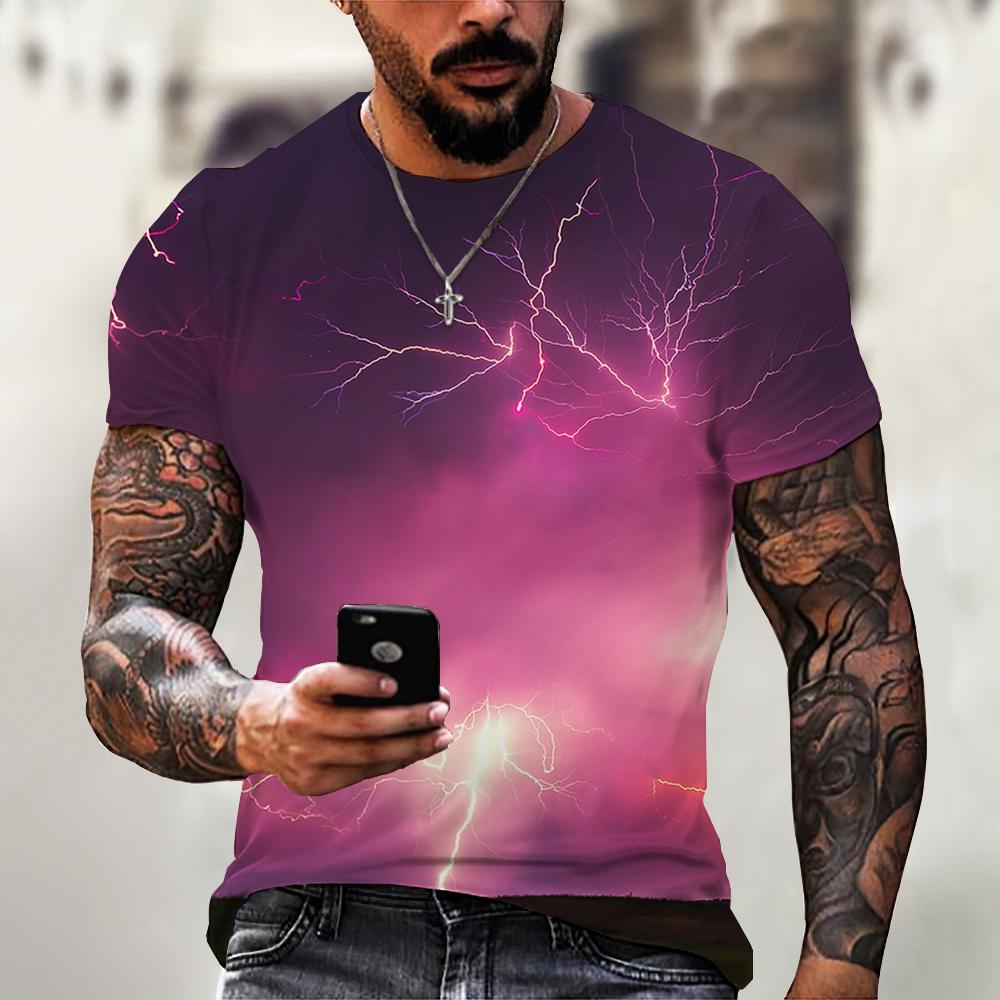 Summer Men's Top Oversized T-Shirt Casual Lightning Cool 3d Digital Print T Shirts for Male Short Sleeve Tee