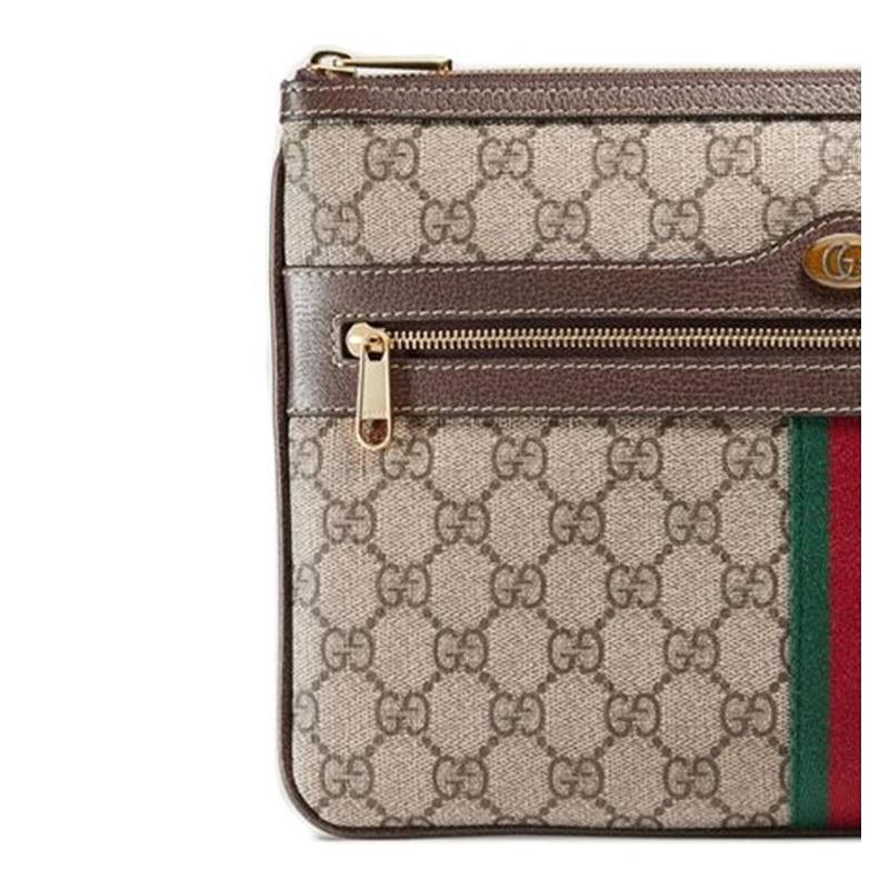 Gucci Ophidia Distressed Old Flower Logo Striped Webbing Canvas Patchwork Clutch Bag Women's Ebony/brown