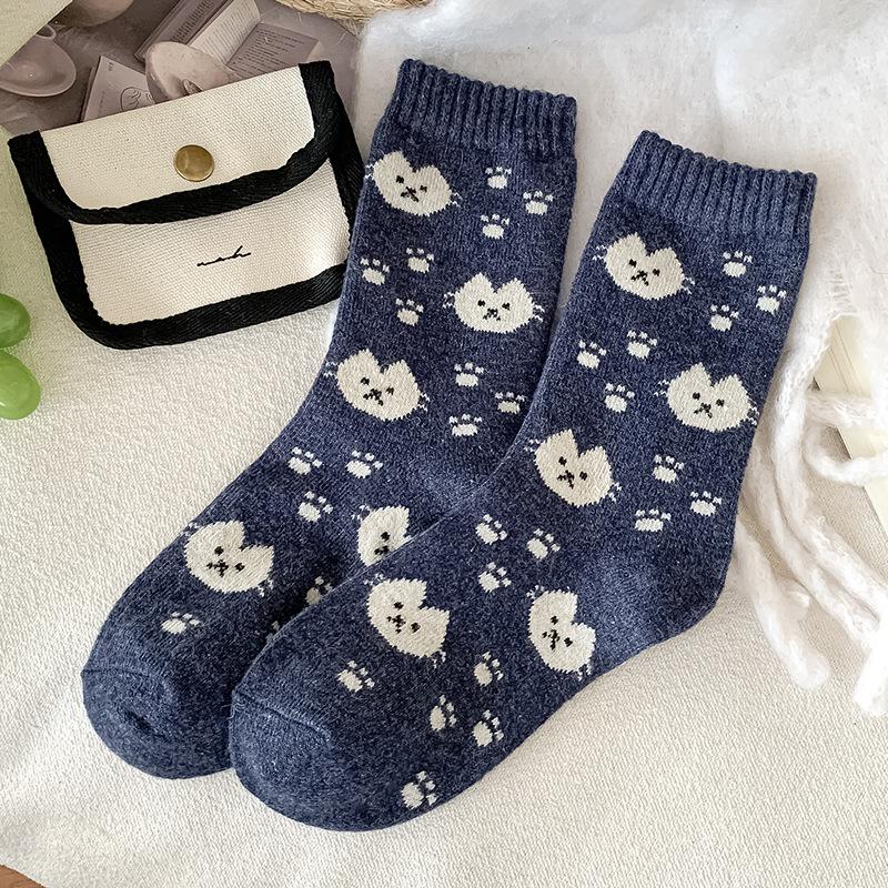 Kitten Paw Wool Socks Children'S Tube Socks Season Internet Celebrity Explosion Cute Cartoon Fleece Thickened Thermal Stockings