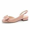 Fashion French bow toe sandals for women summer 2025 new style thick heel leather high heels mid heel sandals