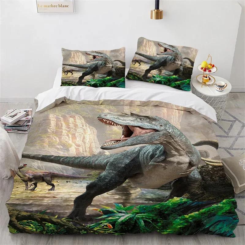 

3D Dinosaur Duvet Cover Jurassic Animal Bedding Set Microfiber Comforter Cover King Full For Boys Teens Home Decor Birthday Gift EU Single(135*200cm)3pcs