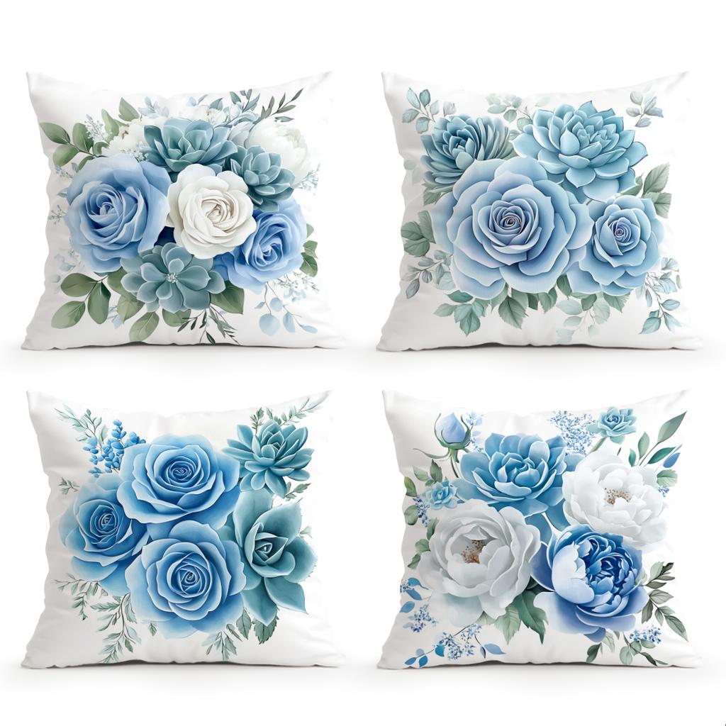 blue and white roses Cushions Pillowcase Polyester Cushion Cover Throw Pillow Pillowcover Home Car Sofa Decor