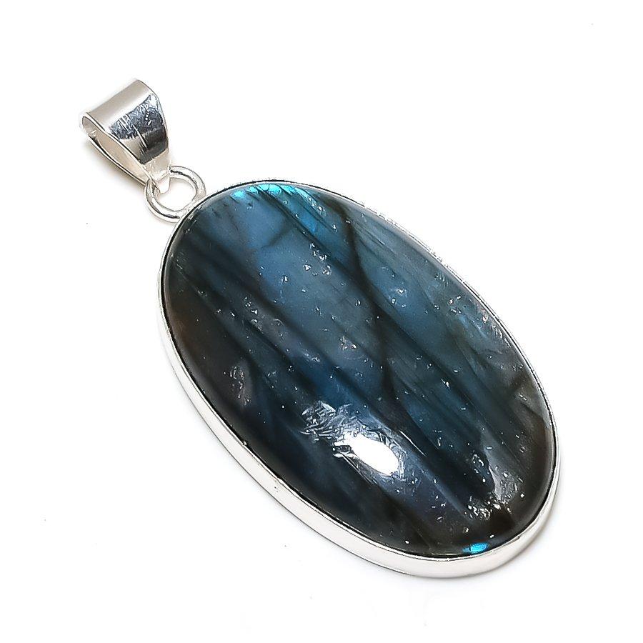 Labradorite Gemstone Handmade 925 Sterling Silver Jewelry Pendant 2.36" SU-9922