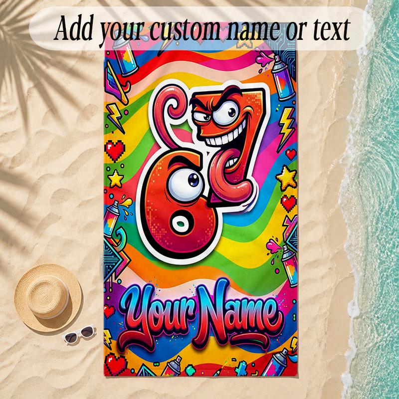 Rainbow Theme Soft Beach Towel Personalized Custom Name Text Towel Portable for Beach Pool Travel
