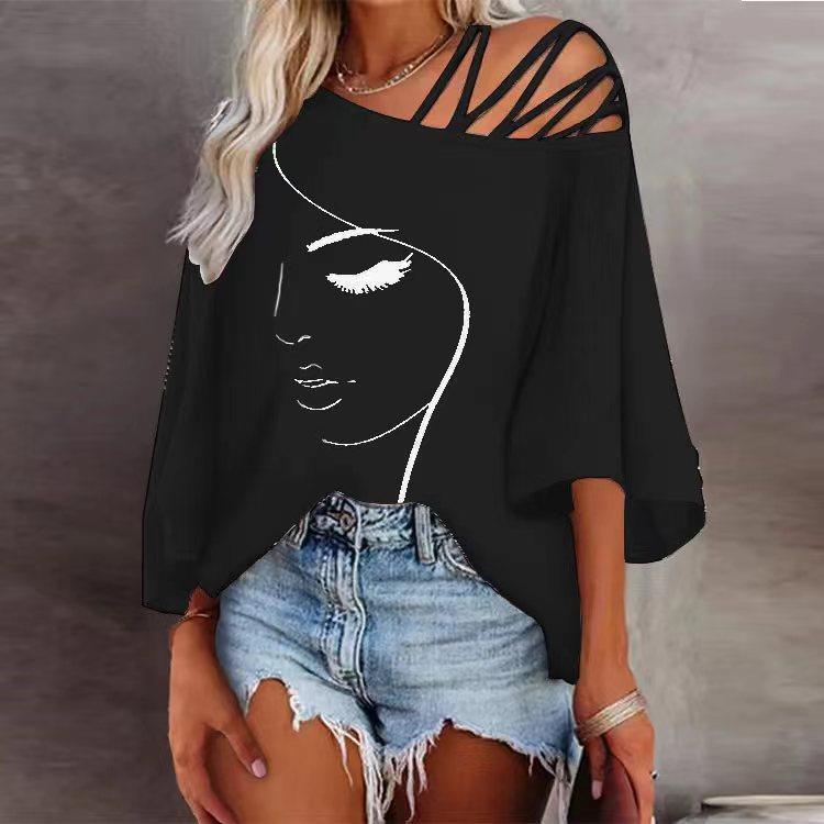 Cotton Summer Loose Fit Printed T Shirt With Batwing Sleeves For Casual Wear