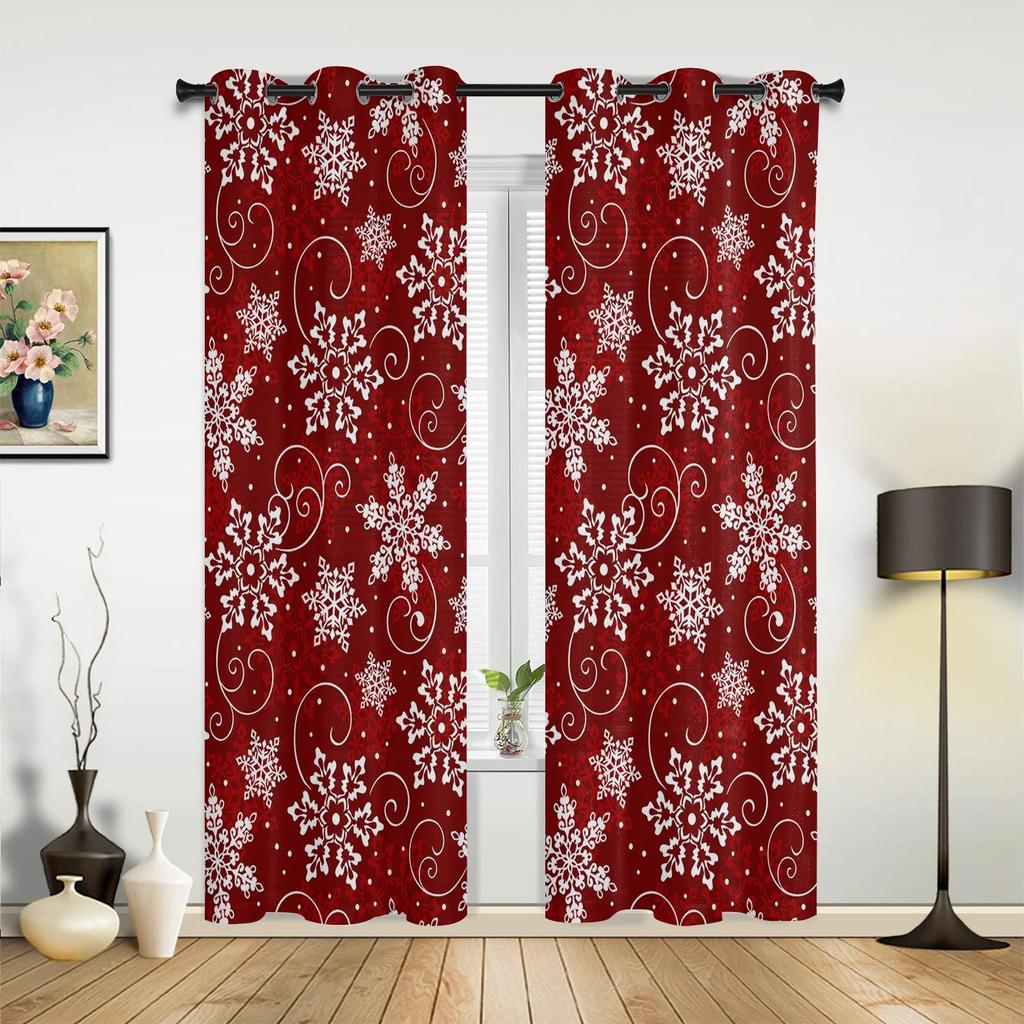 Christmas Winter Snowflake Red Window Curtains Decor For Home Bedroom Kitchen Living Room Ornament Xmas Gifts Navidad Curtains