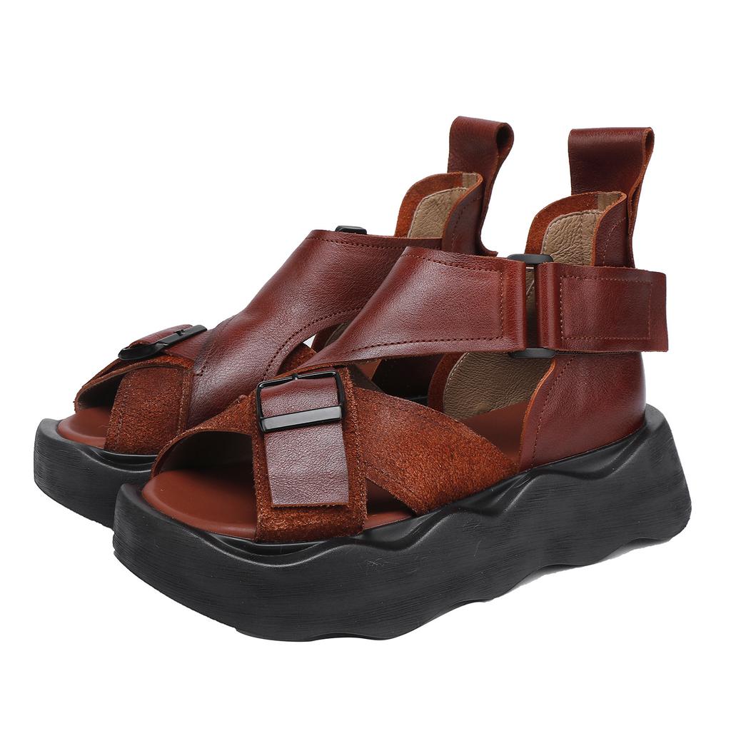 Fashion GKTINOO Peep Toe Sandals 2025 Summer New Genuine Leather Thick Soled Lightweight Retro Women's Platform Shoes