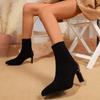 Fashion Fall Block Heel Single Boots Women's Fashion Pointed Toe Suede Rear Zipper Non-Slip Wear-Resistant Heels