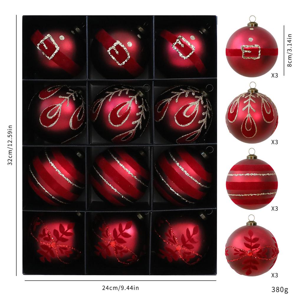 Set of 12 Shatterproof Christmas Tree Ornaments with Glitter Detailing Assorted Decorative Holiday Baubles for Home