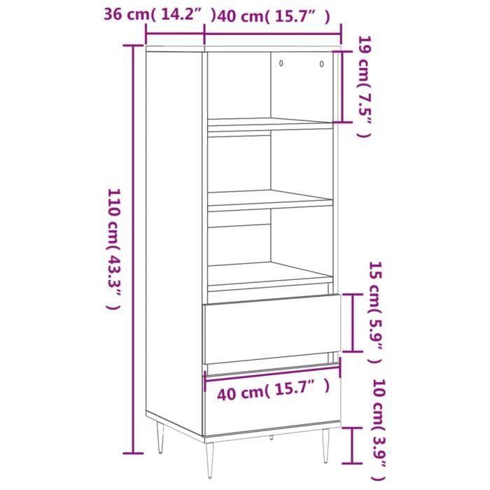 VidaXL Highboard Sonoma Grey 40x36x110 Cm Engineered Wood 831506