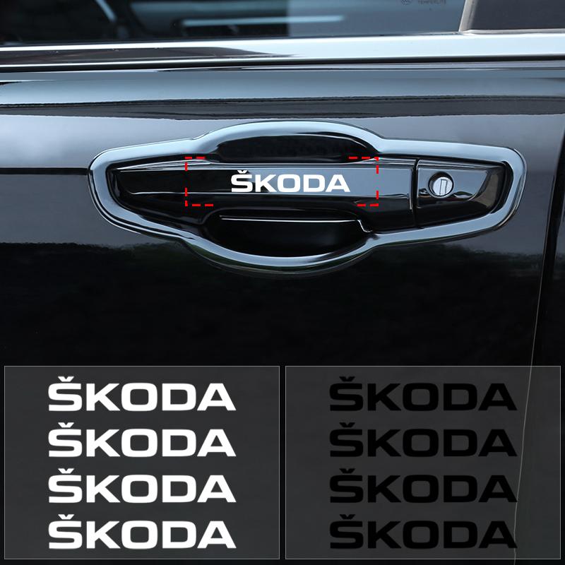 4Pcs Car Door Handle Stickers Tire Rear View Mirror Decals For Skoda Octavia Superb Rapid Kodiaq Karoq Fabia Kamiq Roomster Citigo