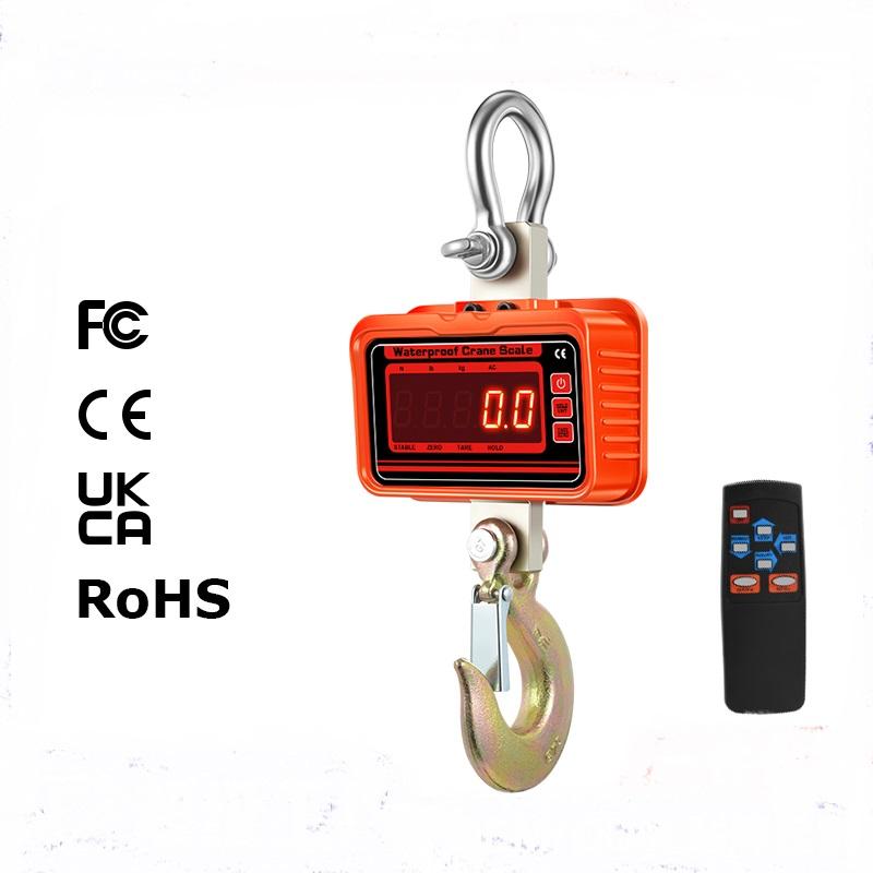 

Водонепроницаемые цифровые крановые весы 3T 3000 кг Светодиодные подвесные весы Промышленные Сверхмощные Крюк из легированной стали Весы для взвешивания Точные 0,5 кг красный