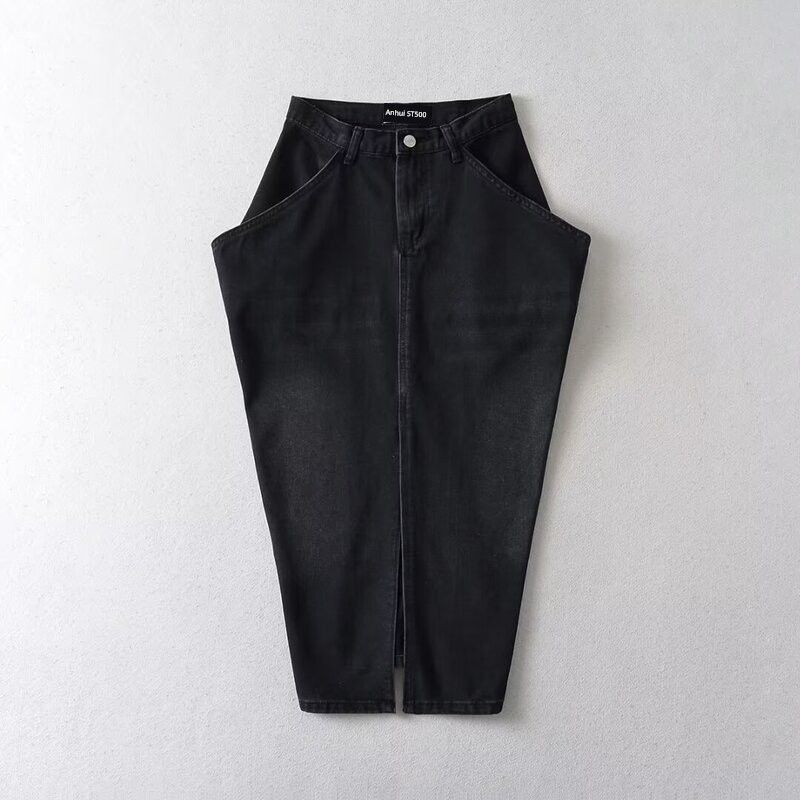 

2023 Fall and Winter New Arrival Women s Stylish Slim Looking Easiest for Match High Waist Split Slimming Slim Looking Half-Length Denim Long Dress Black L