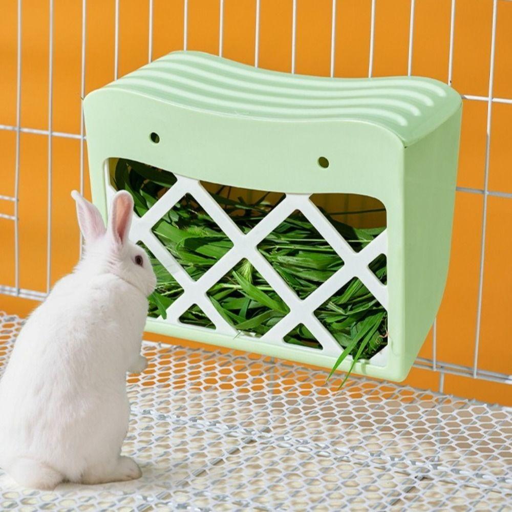 Practical Hanging Rabbit Hay Feeder Anti-tipping Fixed Bunny Food Feeder with Lid Large Capacity Rabbit Grass Rack Hamster Cage