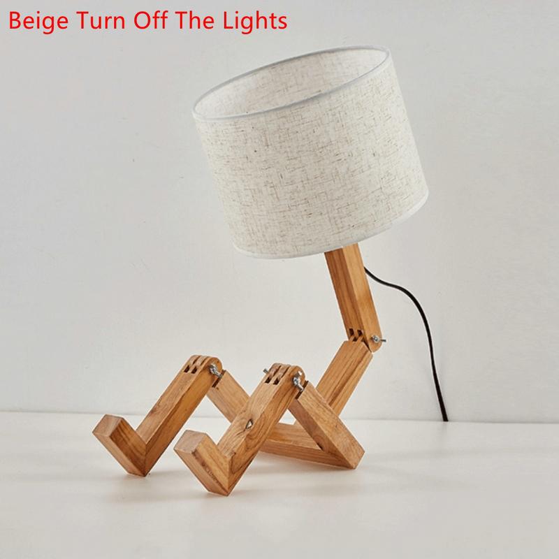 Moderne Stoffkunst Holz Schreibtisch Tischlampe Roboterform Holz Tischlampe Dekor Leuchten Wohnzimmer Arbeitszimmer Schlafzimmer Nachtlicht