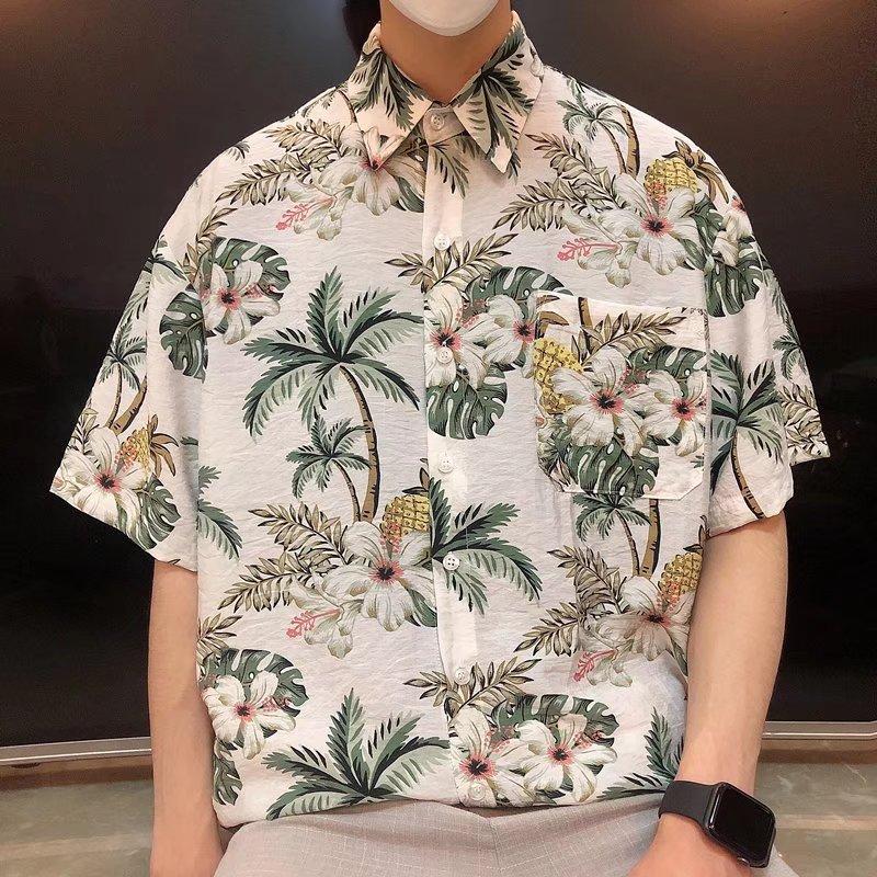 

Летняя японская однотонная рубашка с коротким рукавом, мужская модная рубашка с принтом в гонконгском стиле, свободная повседневная пара, студенческая рубашка с половиной рукава